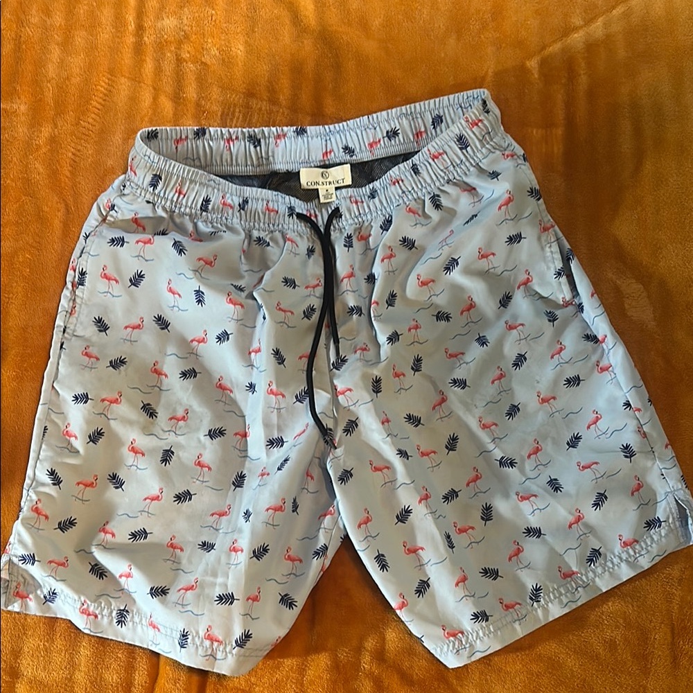 Blue and Red Swim Trunks with Elastic Waistband